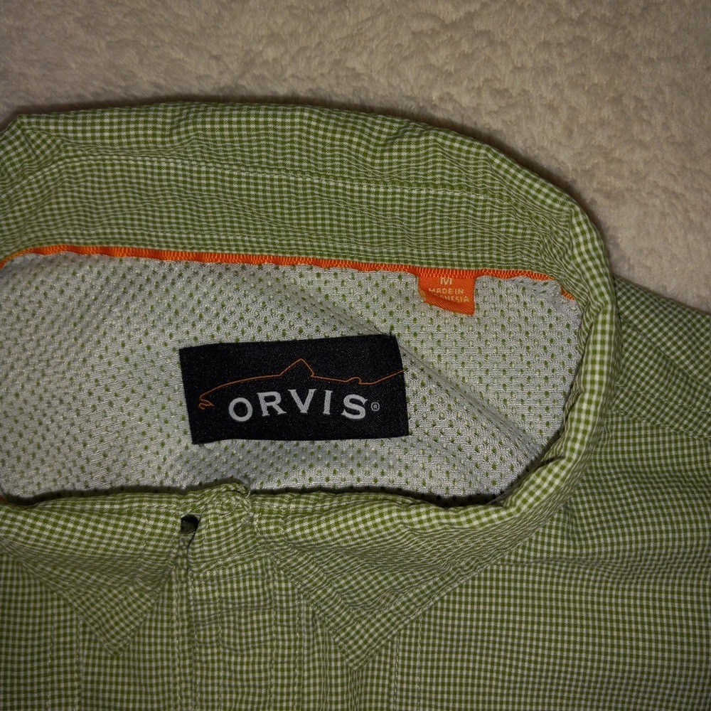 Orvis Trout Bum Mens M Green Check Vented Mesh Back Fishing Shirt Long Sleeve